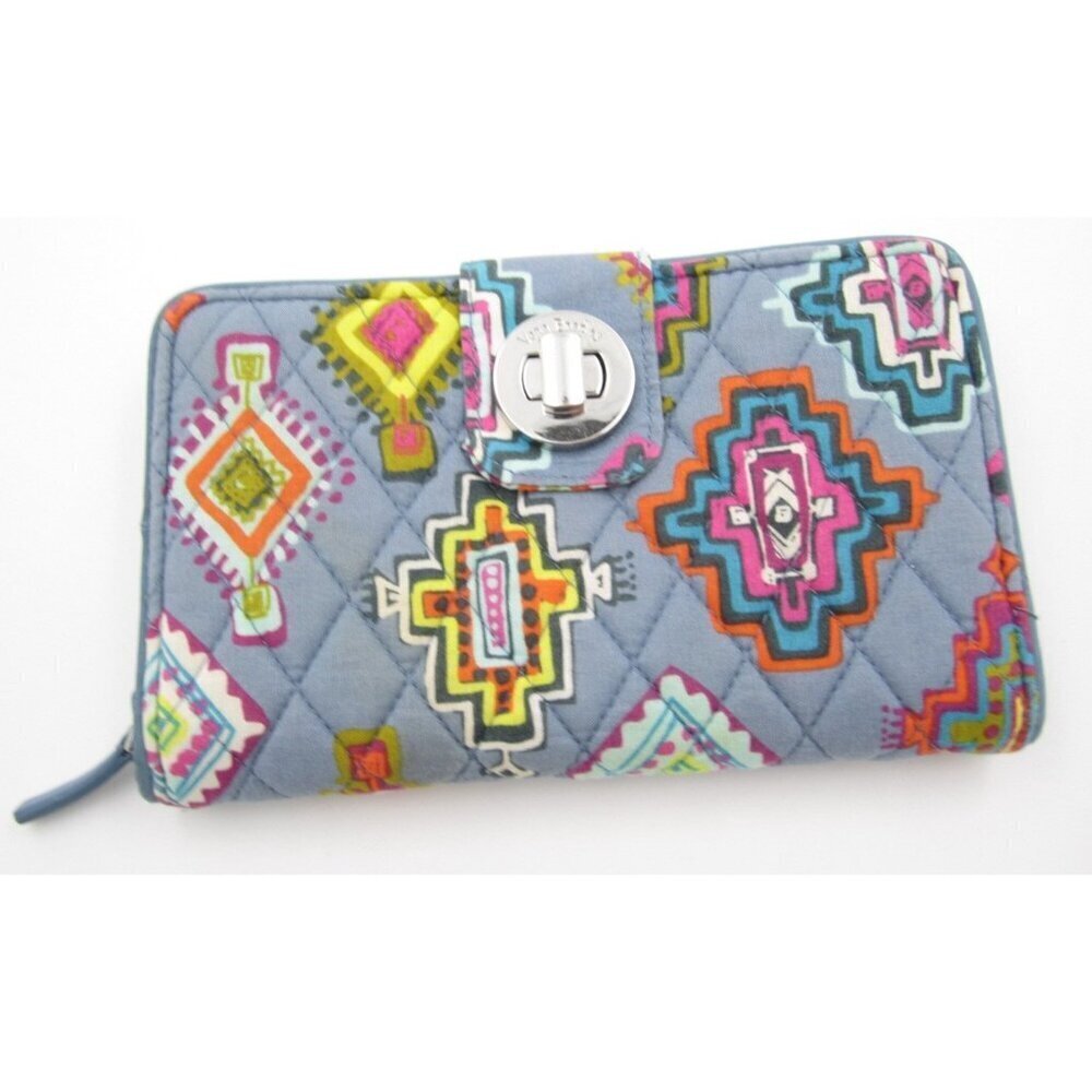 New W/o Tag Women Vera Bradley Full Zip Turn Lock Aztec Patter Wallet